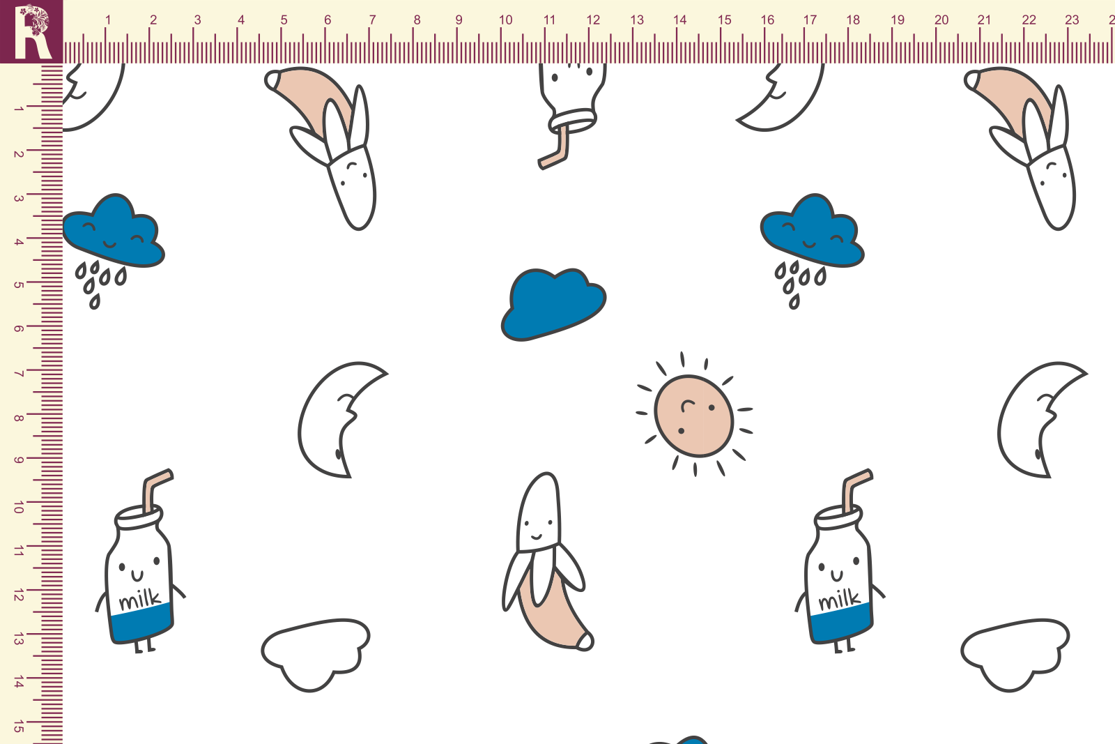 картинка Т592 Банан с молоком 9000_8001_7022_4026(синий,бежевый рисунок на белом фоне) от компании Руткани