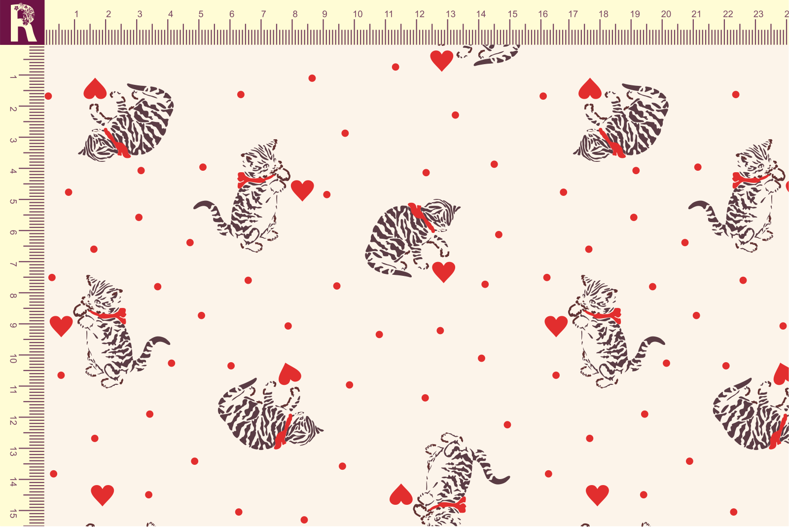 картинка Т606 Котики с сердечками 9050а_4018_9004( коричневые котики и красные сердечки на молочном фоне) от компании Руткани