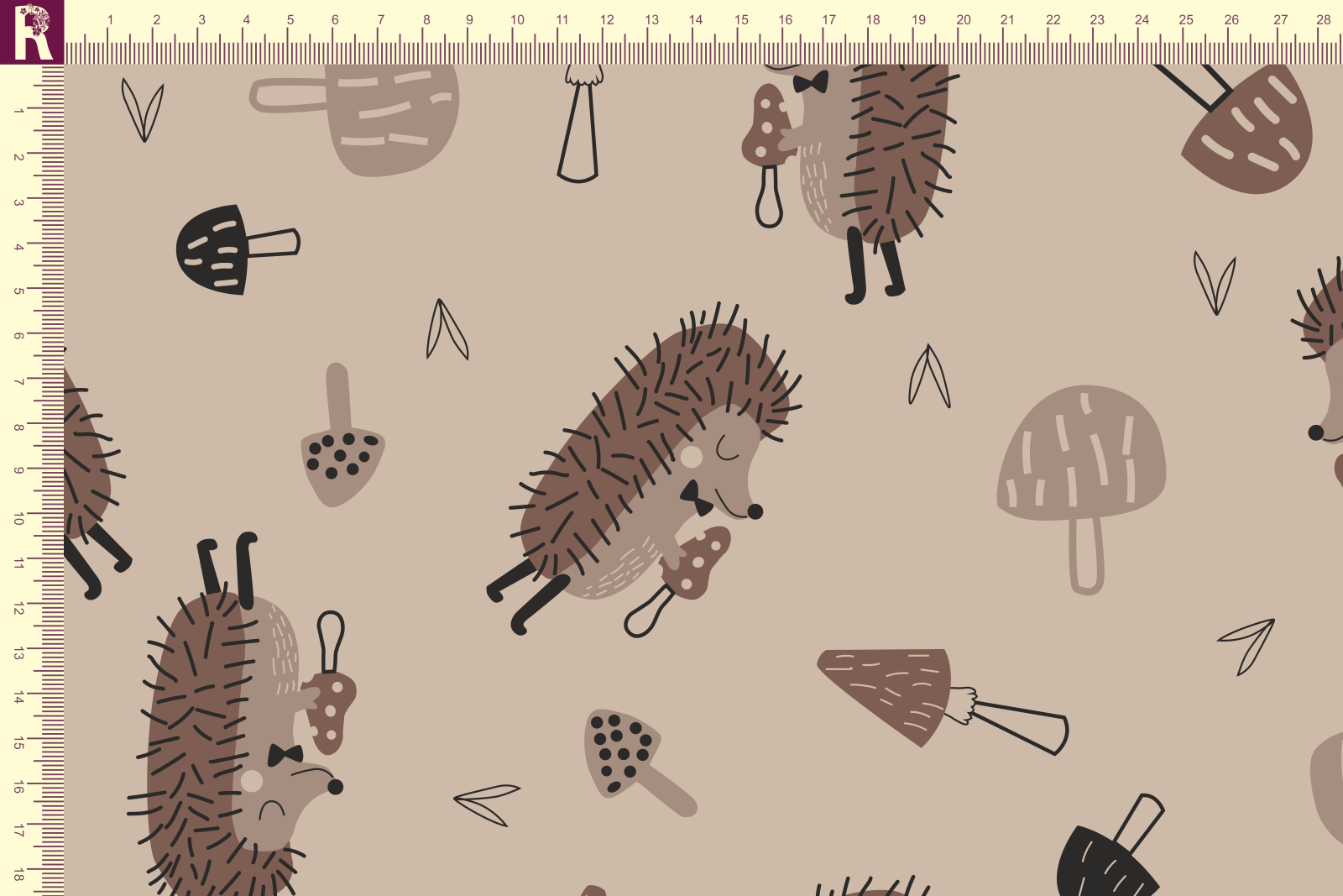 картинка Т645 Ежики 9074_8009_4011_4029 ( коричневые ежики на бежевом фоне) от компании Руткани