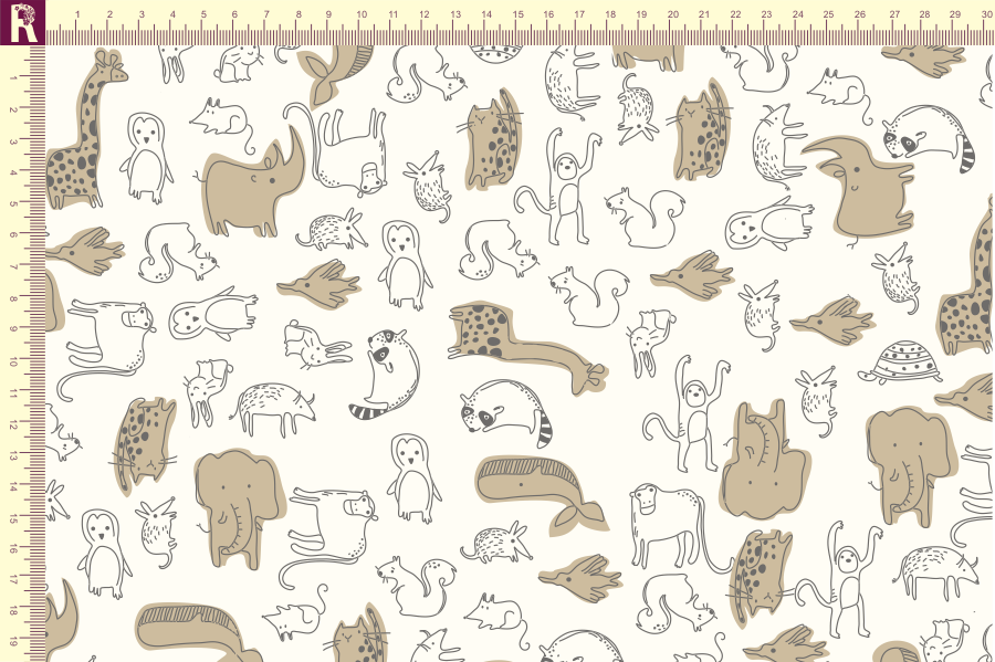 картинка Т508 звери фон молочный набивка графитовый бежевый от компании Руткани