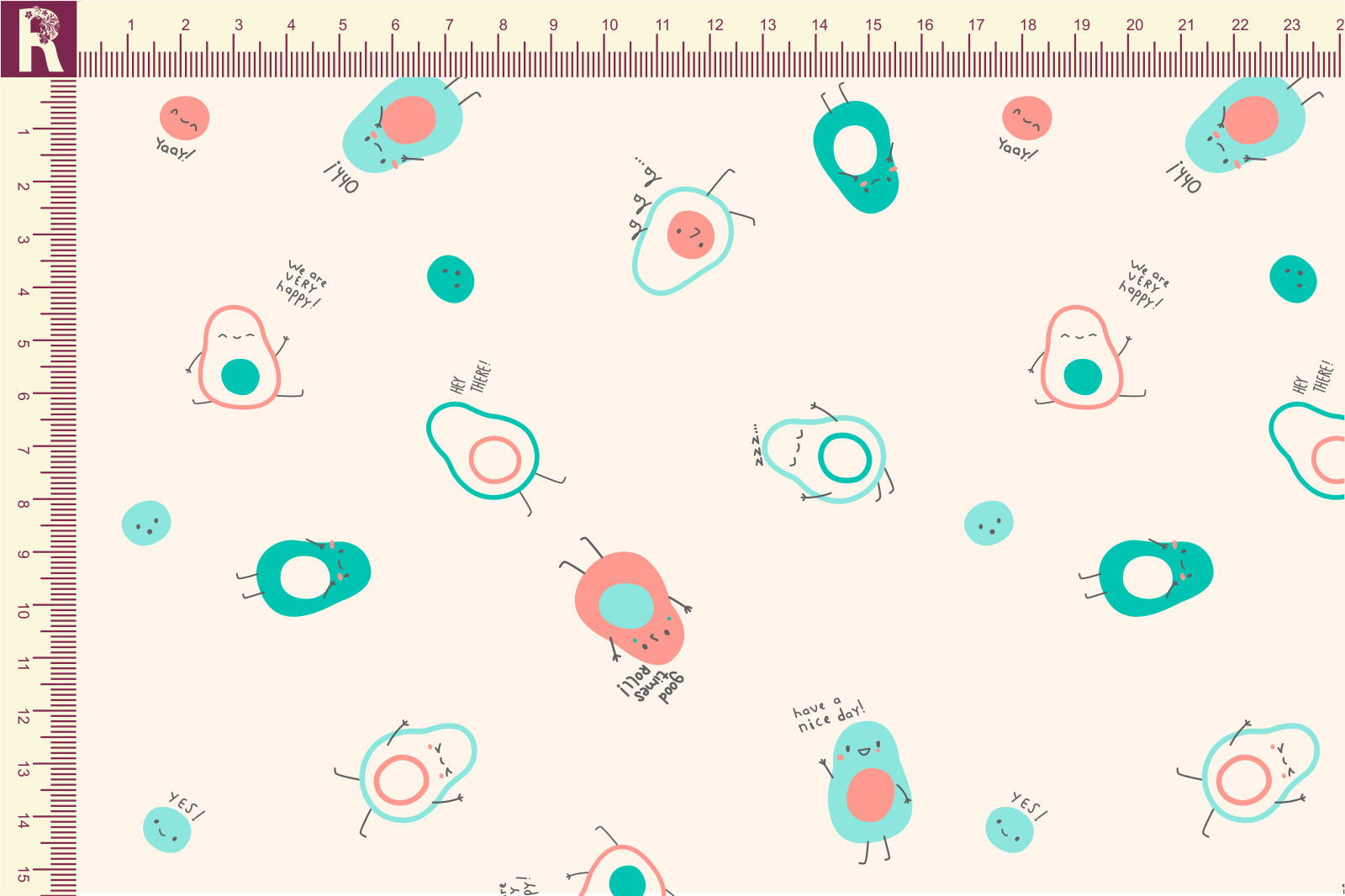 картинка Т579 Авокадики 9050а_8003_6001_3003(бирюзовые и  персиковые авокадо на молочном фоне) от компании Руткани