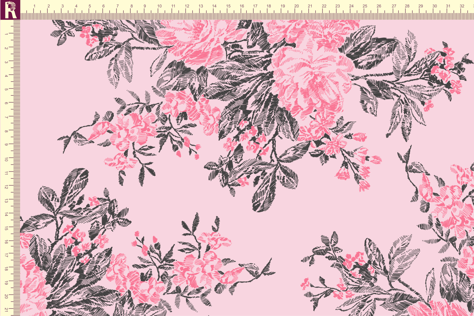 картинка Т607 Штриховые розы 9509а_8001_2008 ( розовые розы на светло-розовом фоне) от компании Руткани