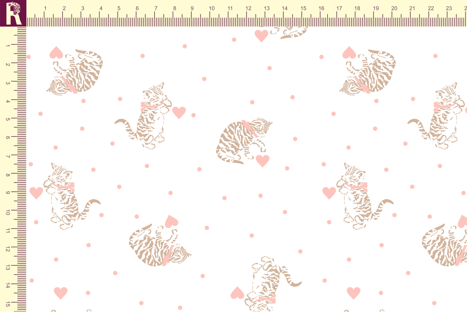 картинка Т606 Котики с сердечками 9000_4014_3005( бежевые котики и персиковые сердечки на белом фоне) от компании Руткани