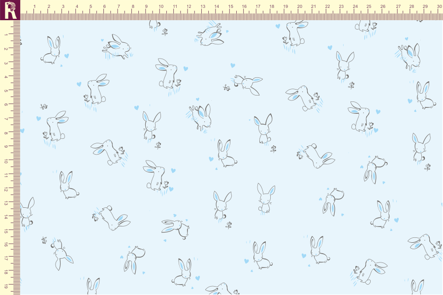 картинка Т507 зайки фон светло голубой набивка голубой графитовый от компании Руткани