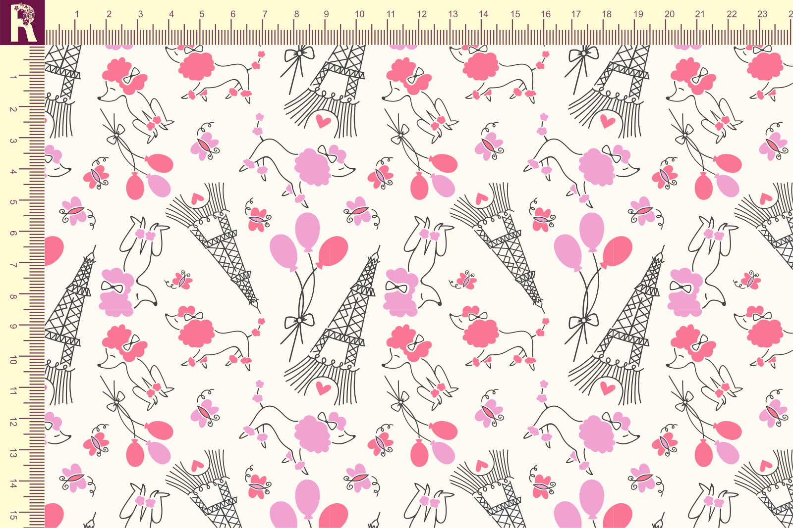 картинка Т618 Пудели в Париже 9050а_8001_2029_2008 ( розовые пудели на молочном фоне) от компании Руткани