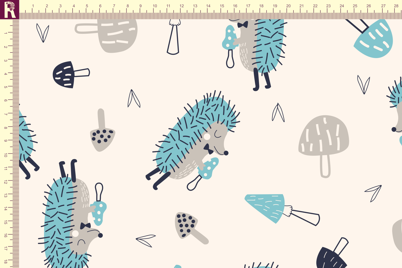 картинка Т645 Ежики 9050а_5018_7030_8039 ( ментоловые ежики на молочном фоне) от компании Руткани