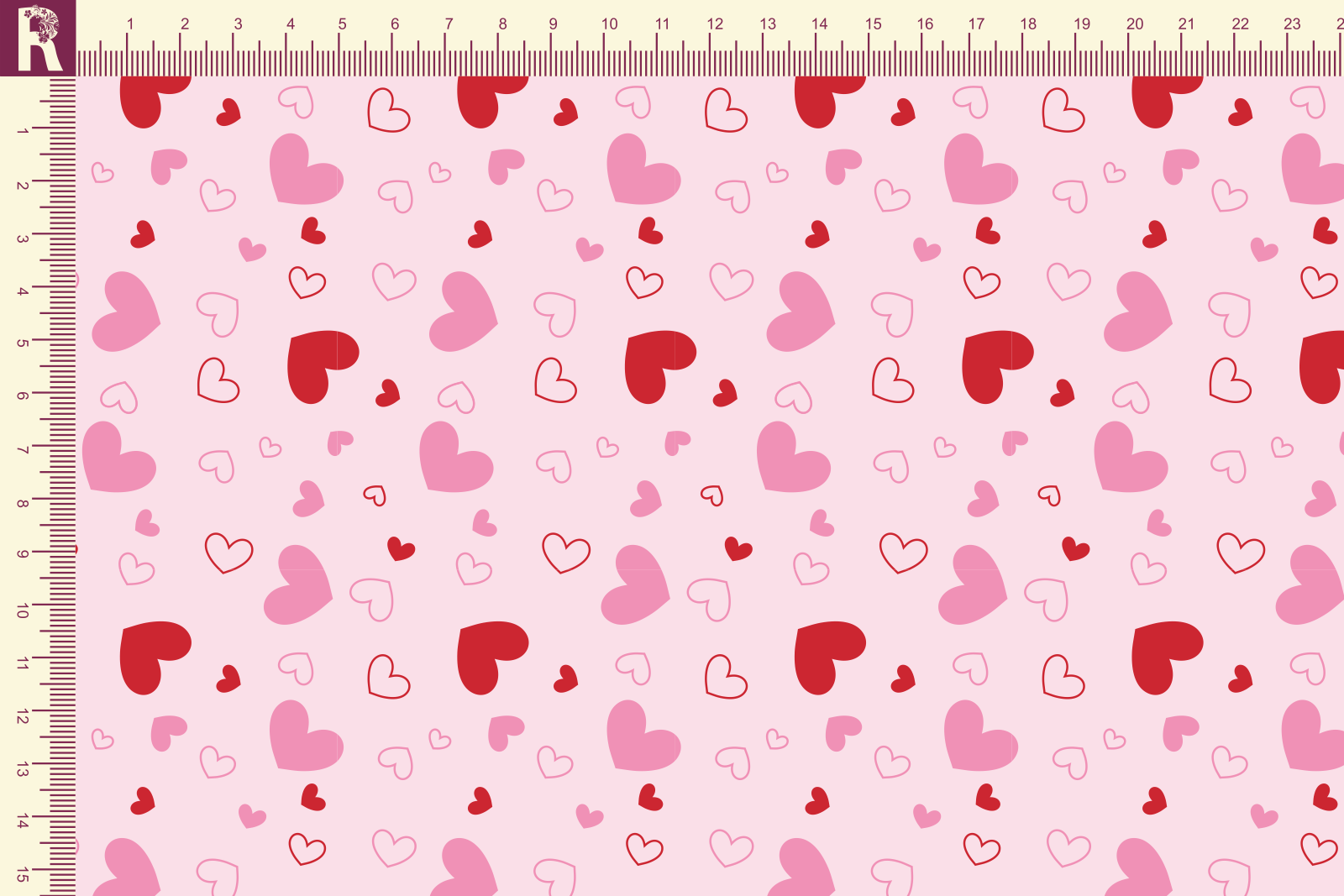 картинка Т127 Сердечки 9509а_9001_2029(красные и розовые сердца на светло-розовом фоне) от компании Руткани