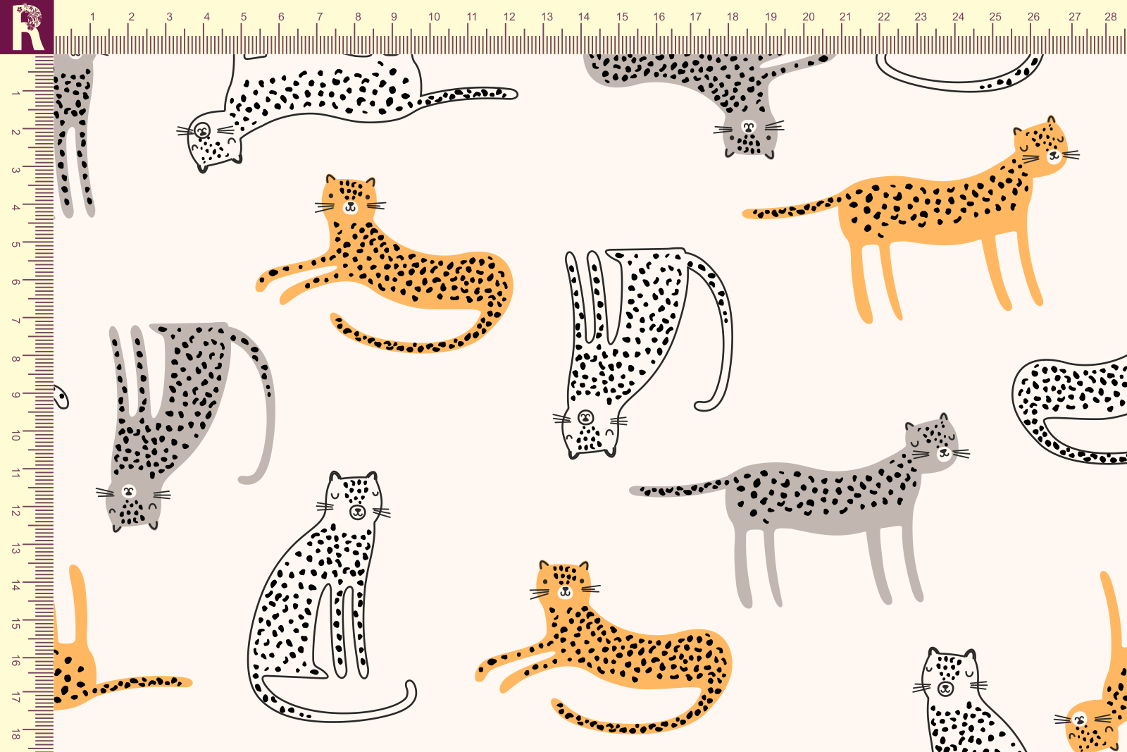 картинка Т624 Цветные леопардики 9050а_8009_3004_8008 (желтые и серые леопардики на молочном ) от компании Руткани