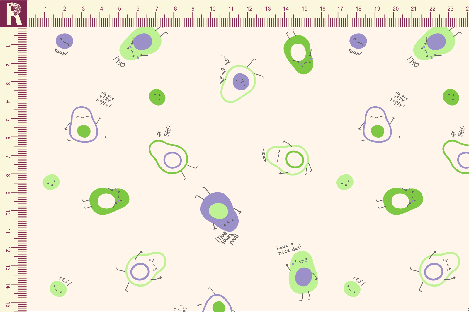 картинка Т579 Авокадики 9050а_8003_6013_2006(салатовые и  сиреневые авокадо на молочном фоне) от компании Руткани