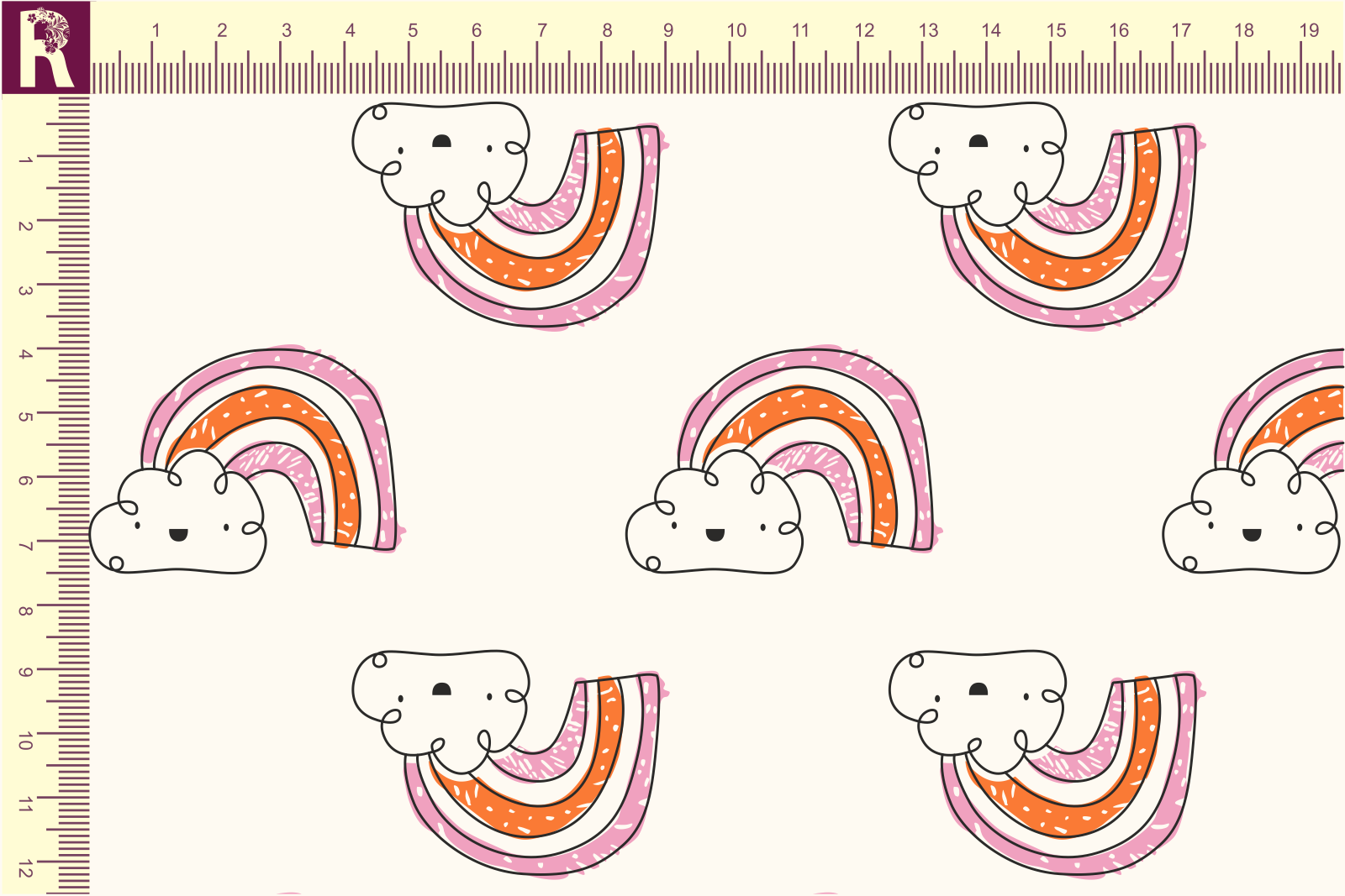 картинка Т658 Радуга 9050а_8009_3006_2001( оранжевая и розовая радуга на молочном фоне) от компании Руткани