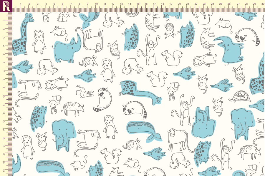 картинка Т508 звери фон молочный набивка графитовый мятный от компании Руткани