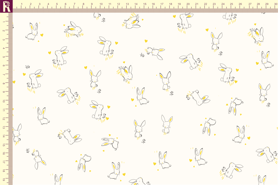 картинка Т507 зайки фон молочный набивка желтый графитовый от компании Руткани