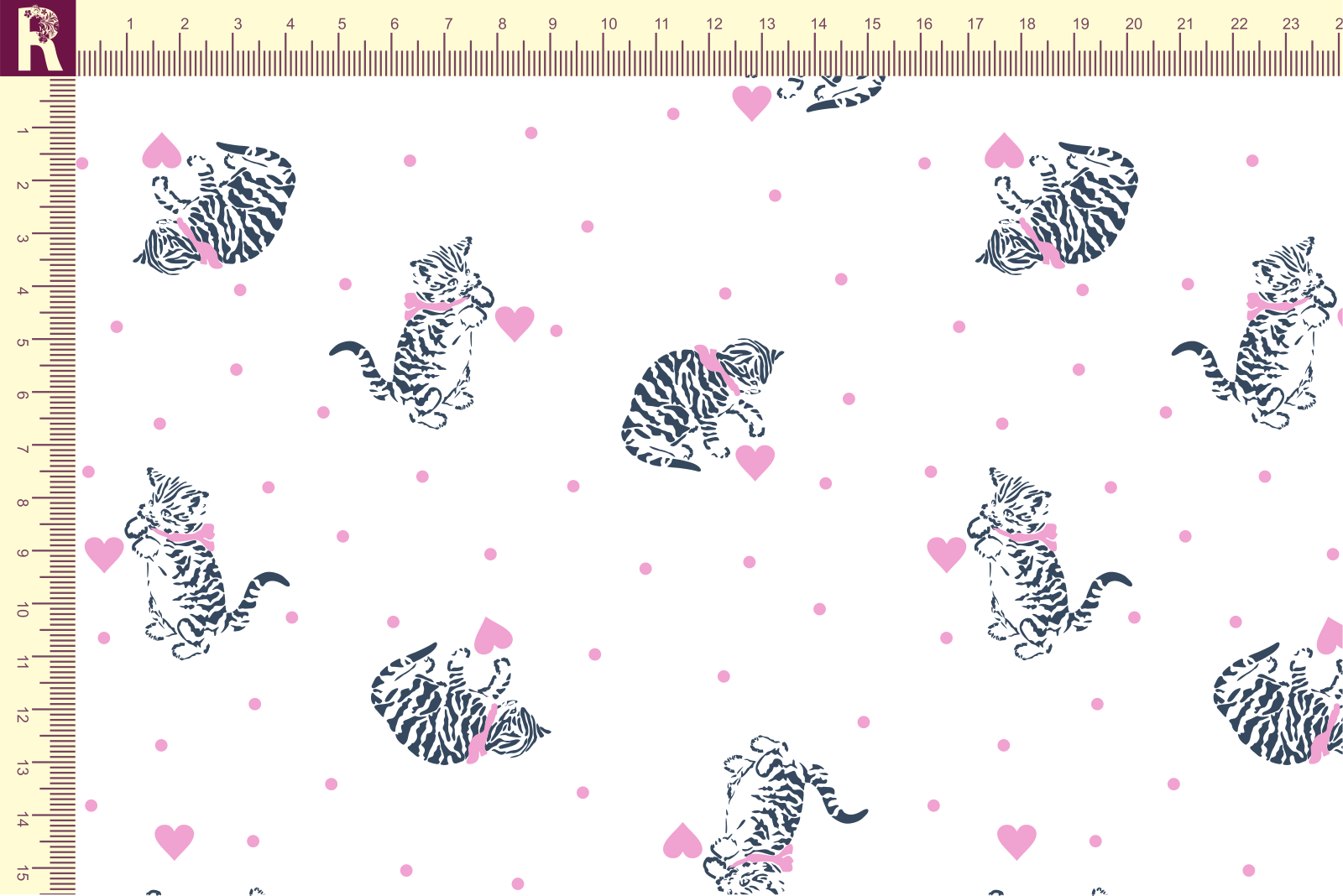 картинка Т606 Котики с сердечками 9000_7007_2029( темно-синие котики и розовые сердечки на белом фоне) от компании Руткани