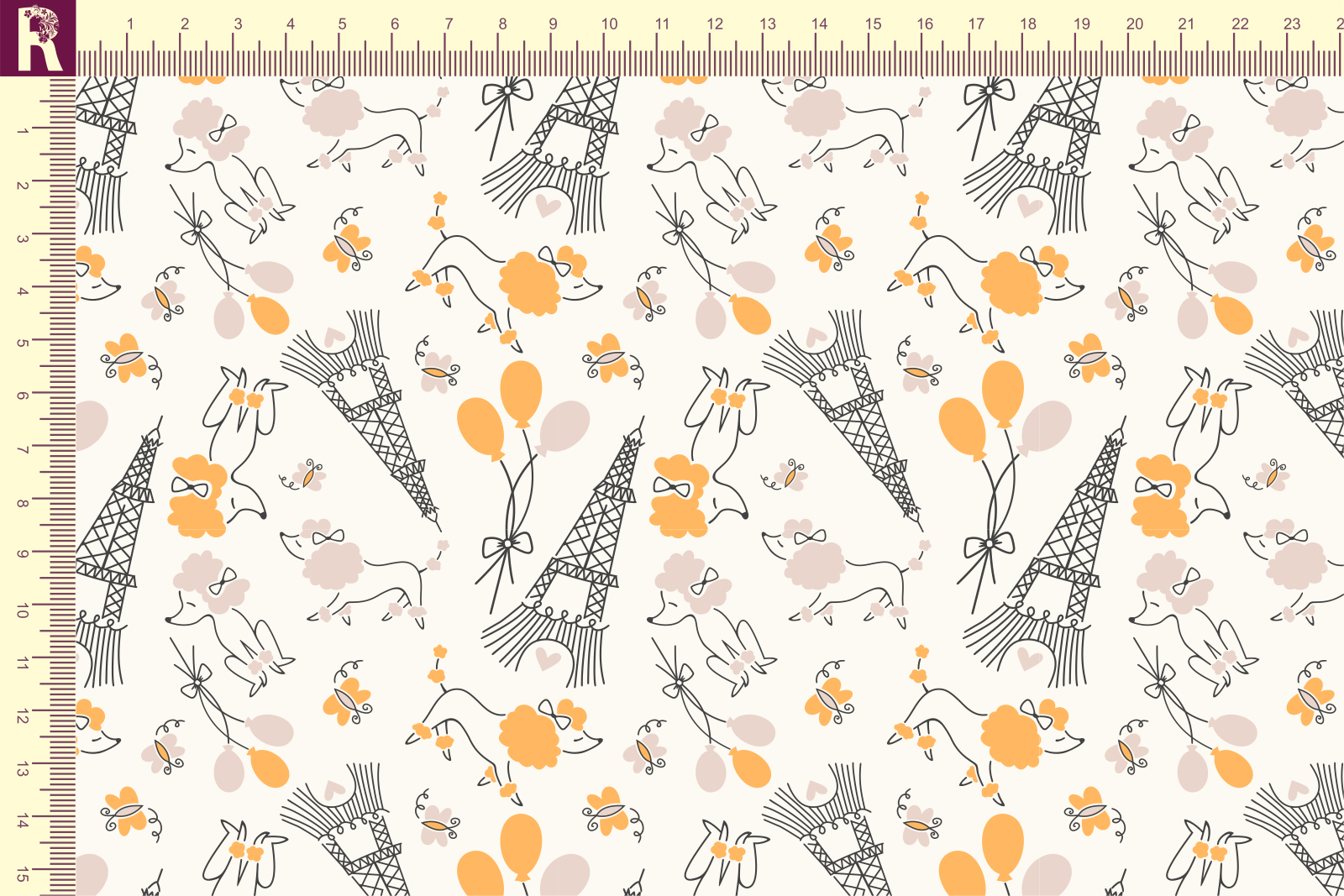 картинка Т618 Пудели в Париже 9050а_8001_3004_4019 (желтые и бежевые пудели на молочном фоне) от компании Руткани