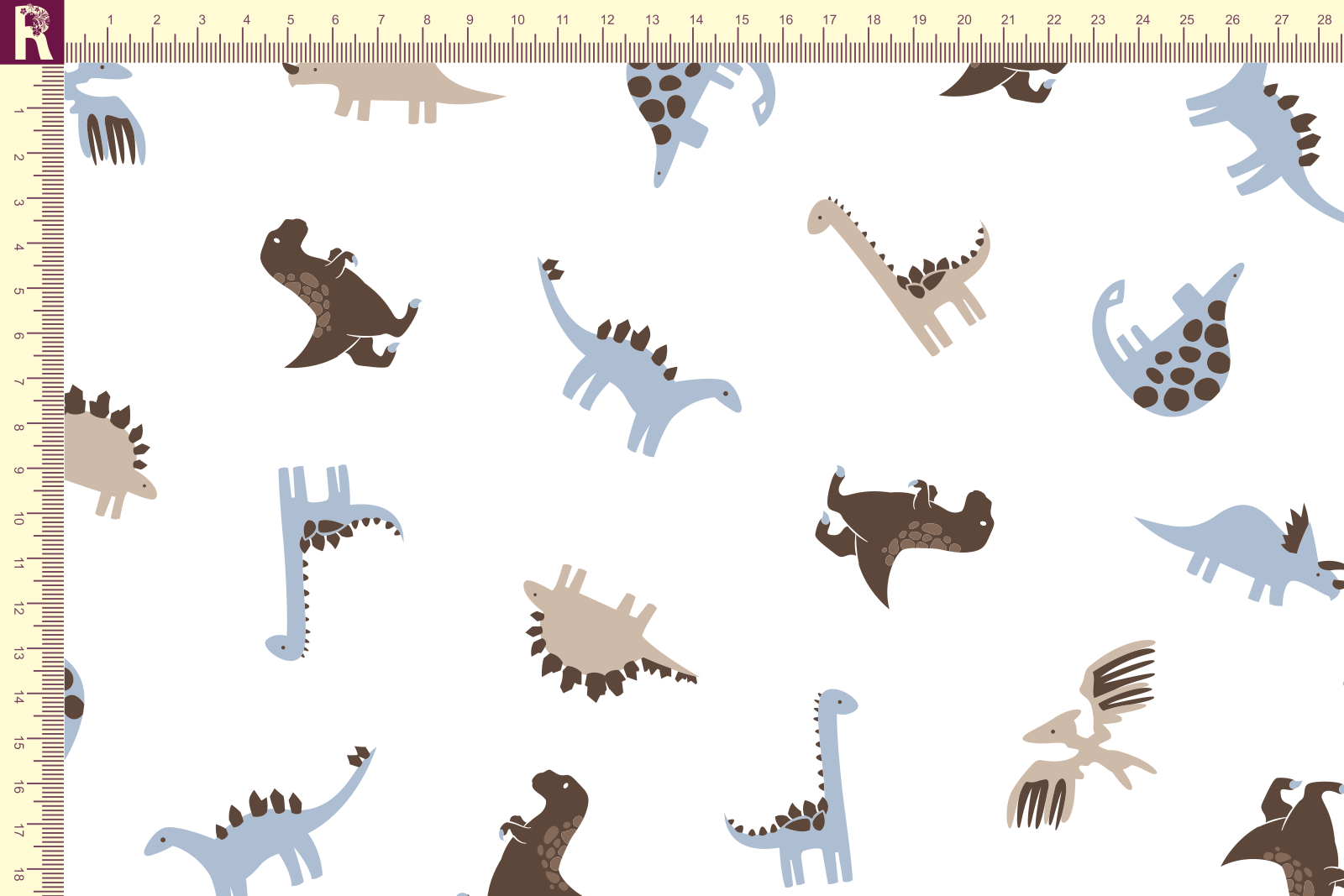 картинка Т644 Динозаврики 9000_4028_4002_7049 ( коричневые и голубые динозаврики на белом фоне) от компании Руткани