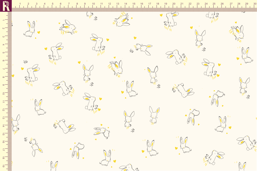 картинка Т507 зайки фон экрю набивка желтый графитовый от компании Руткани