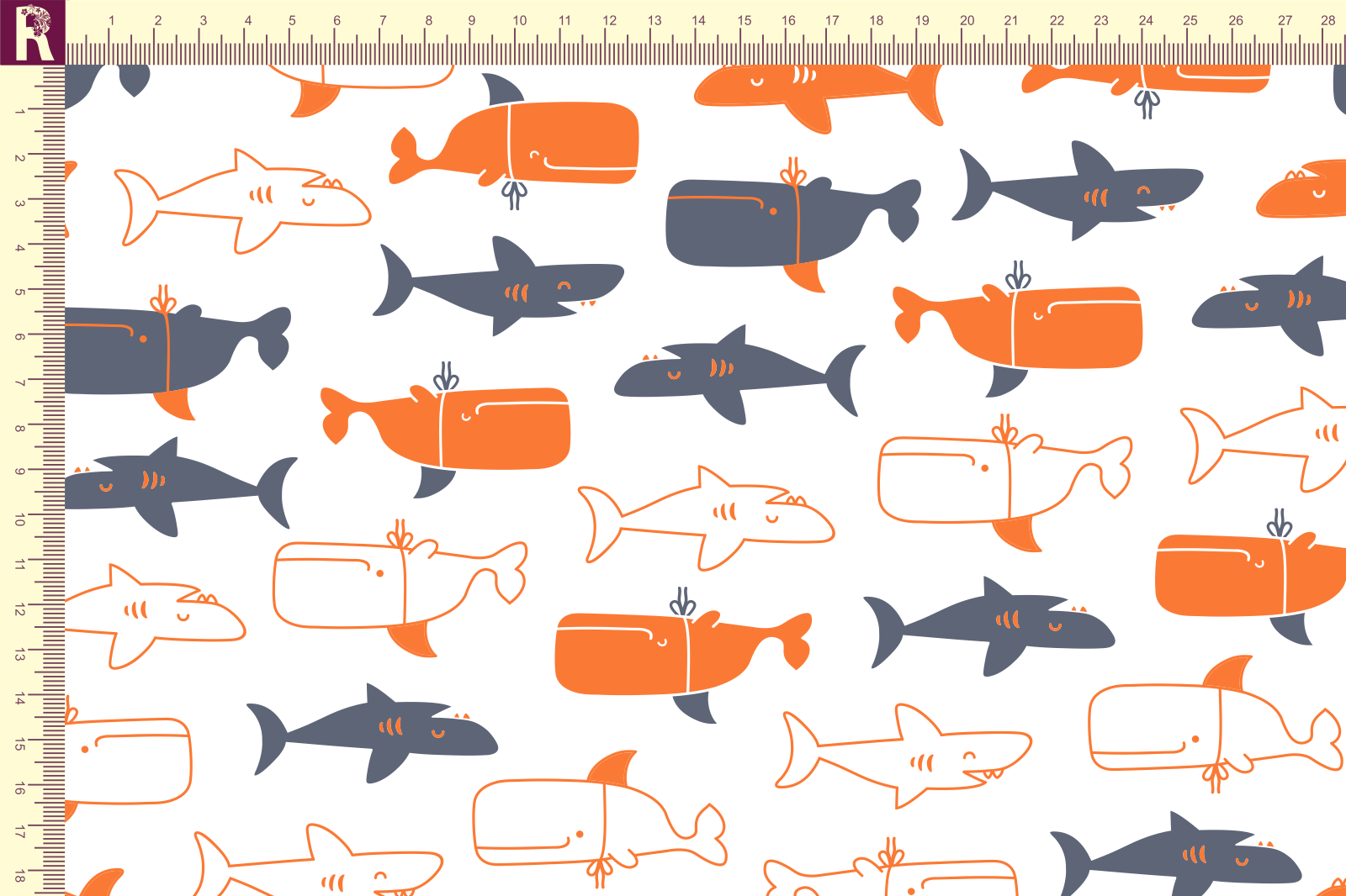 Т631 Акулы и киты 9000_3021_8014  Футер с начесом, 30/20, пачка, кардная