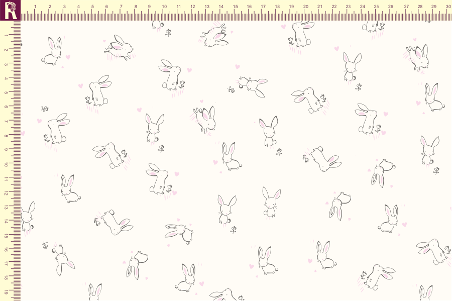 картинка Т507 зайки фон молочный  набивка розовый  графитовый от компании Руткани