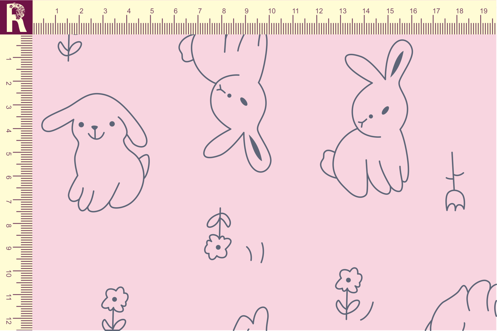 картинка Т659 Зайки и цветы 9509а_8014( контурые серые зайки на розовом фоне) от компании Руткани