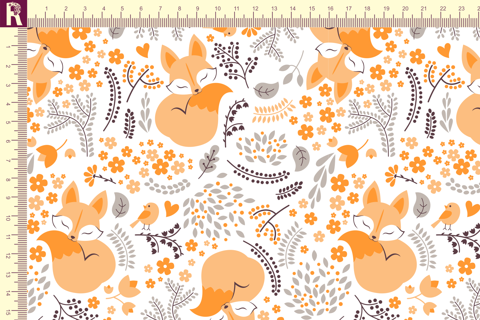 картинка Т611 Лисята 9000_4018_3006_8008 ( желтые лисята на белом фоне) от компании Руткани