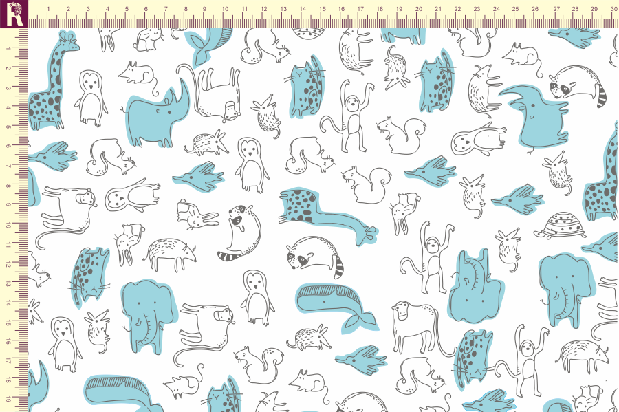 картинка Т508 звери фон белый набивка графитовый мятный от компании Руткани