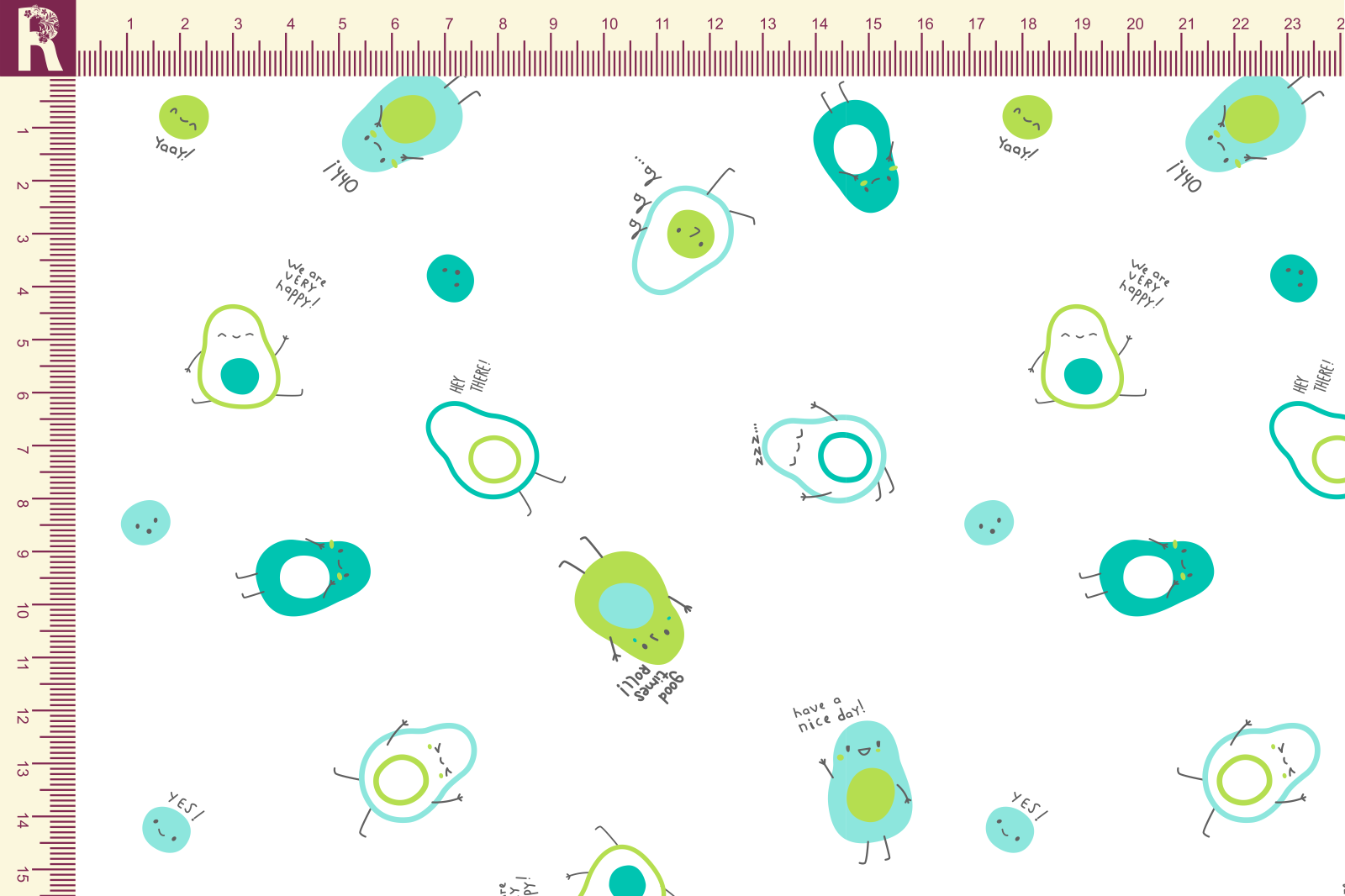 картинка Т579 Авокадики 9000_8003_6001_6009(бирюзовые и  салатовые авокадо на белом фоне) от компании Руткани