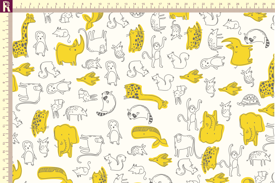 картинка Т508 звери фон молочный набивка графитовый желтый от компании Руткани