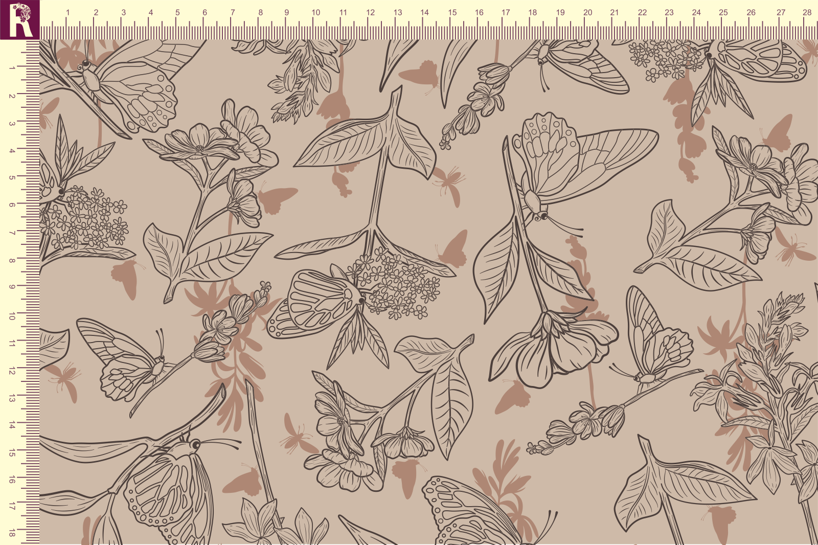 Т632 Бабочки и цветы 9074_4018_4044 Футер с начесом, 30/20, пачка, кардная