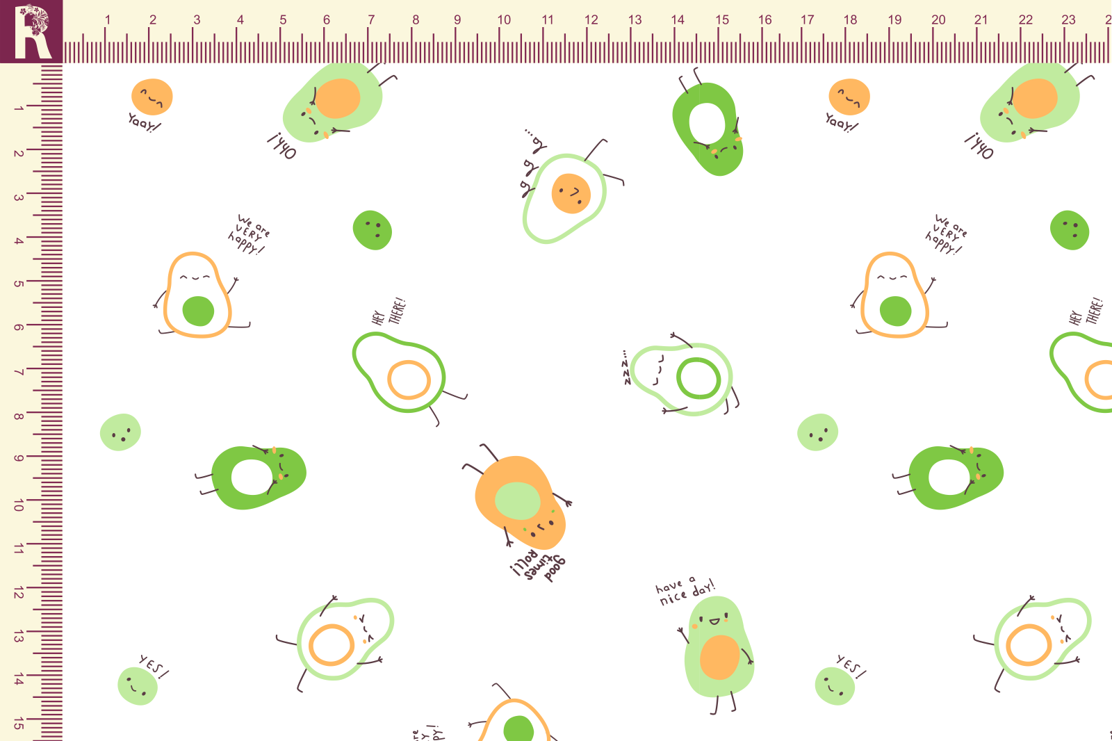 картинка Т579 Авокадики 9000_4018_6013_3004(зеленые и  желтые авокадо на белом фоне) от компании Руткани
