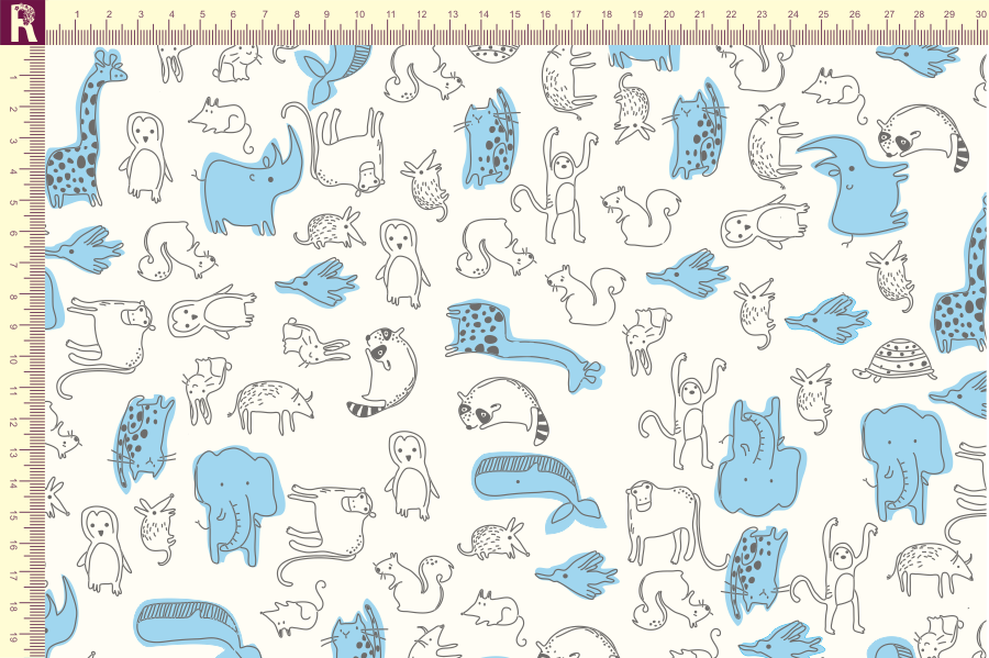 картинка Т508 звери фон молочный набивка графитовый голубой от компании Руткани