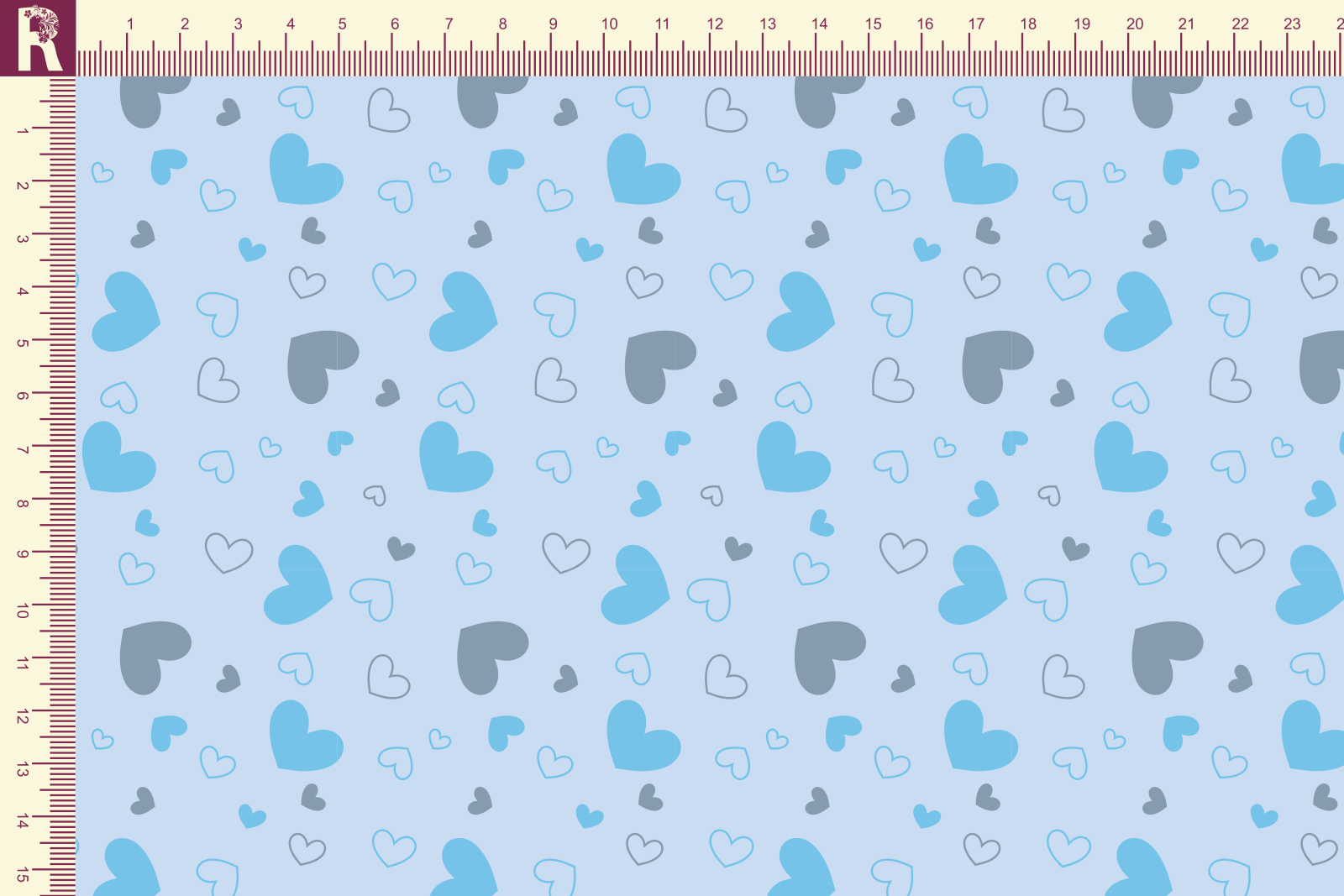 картинка Т127 Сердечки 9061а_8011_7001(серые и голубые сердца на светло-голубом фоне) от компании Руткани