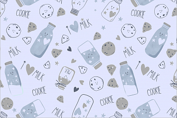 картинка Ткань с принтом Молоко и печенье Т690_8 от компании Руткани картинка Ткань с принтом Молоко и печенье Т690_8 от компании Руткани