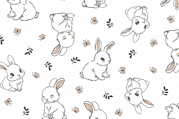 картинка Т617 Зайчики и бабочки, colour 9000/8001/4002*(ma), Футер, 30/20, пачка, кардная с начесом, 190 gr, 100% хлопок, принт_пигмент, Rutkani от компании Руткани