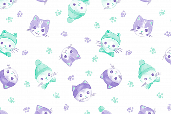 картинка Ткань с принтом Зимние котики Т692_9 от компании Руткани