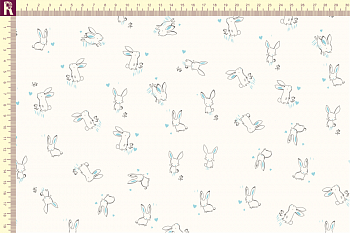 картинка Т507 зайки фон молочный набивка мятный  графитовый от компании Руткани