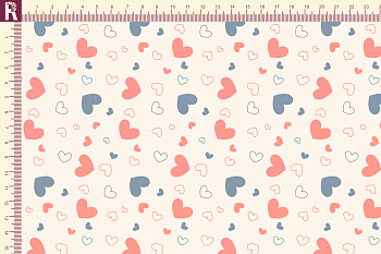 картинка Т127 Сердечки 9050а_8011_3003(серые и персиковые сердца на молочном фоне) от компании Руткани