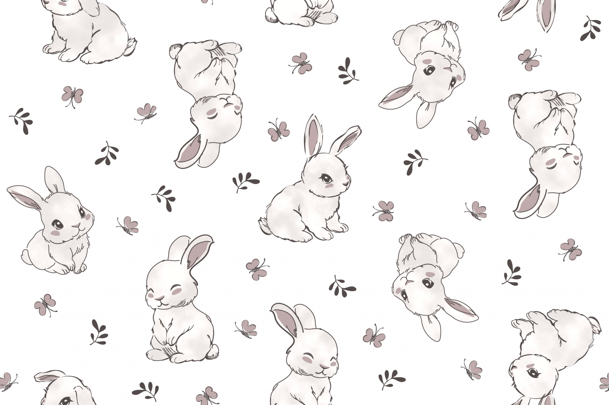 картинка Ткань с принтом Зайчики и бабочки Т617-7 от компании Руткани