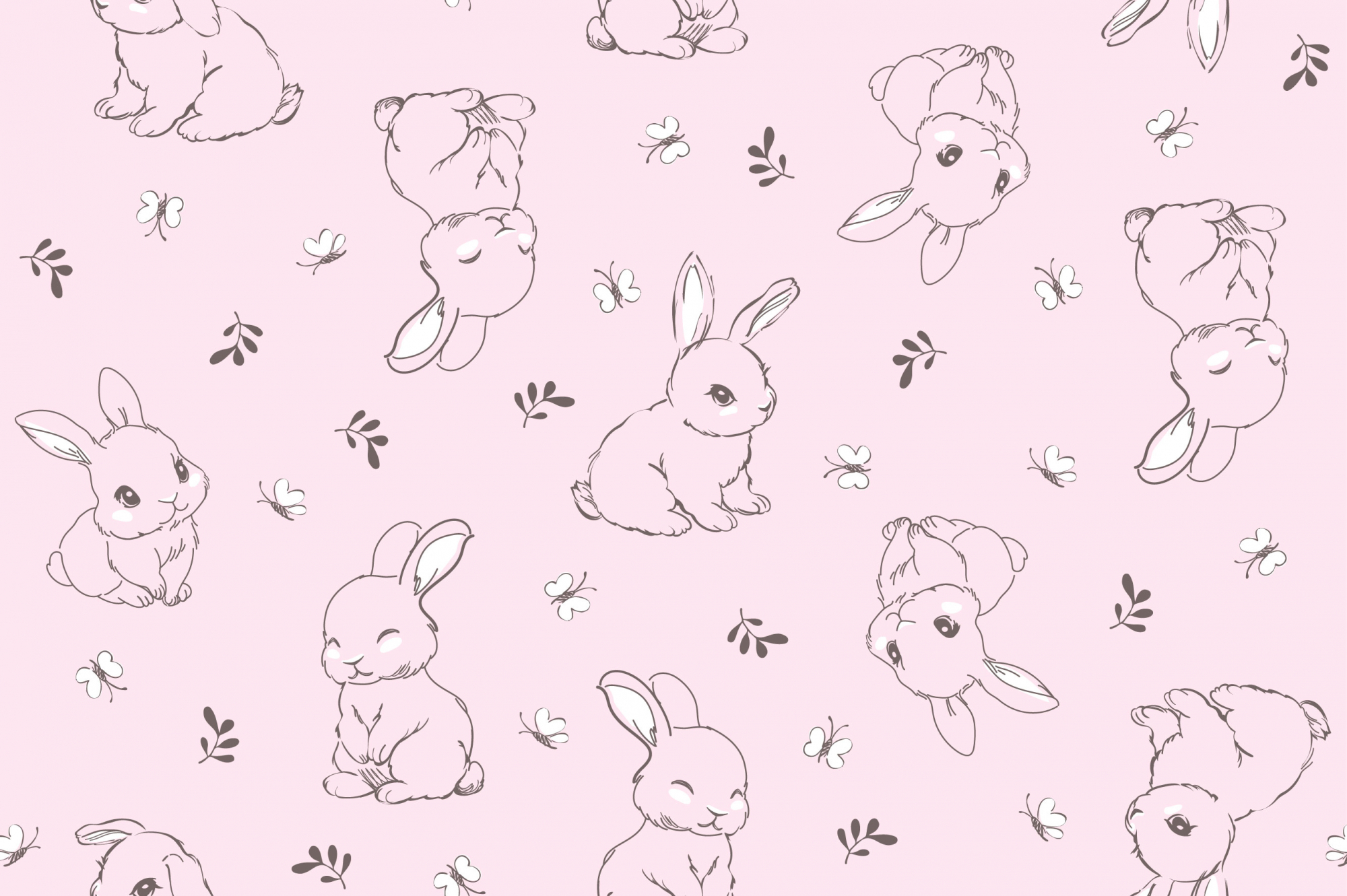 картинка Ткань с принтом Зайчики и бабочки Т617-11 от компании Руткани