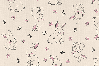 картинка Т699 Зайчики и птички, colour 9050а/8001/2001*(ru), Кулирная гладь, 30/1 (ru), пачка 95-100 см, кардная, 140-150 gr, 100% хлопок, принт_пигмент, Rutka от компании Руткани