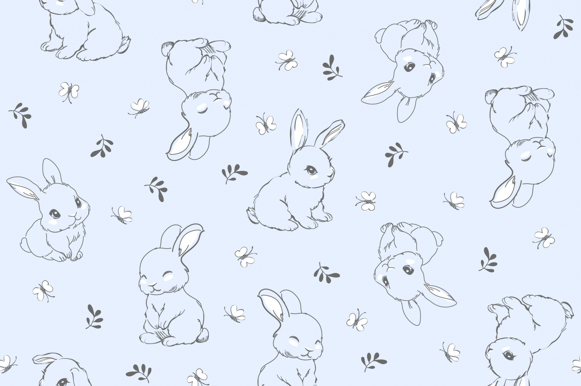 картинка Ткань с принтом Зайчики и бабочки Т617-12 от компании Руткани