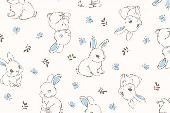 картинка Т617 Зайчики и бабочки, colour 9050а/4016/7001*(sa), Кулирная гладь, 30/1, пачка, кардная, 145 gr, 100% хлопок, принт_пигмент, Rutkani от компании Руткани