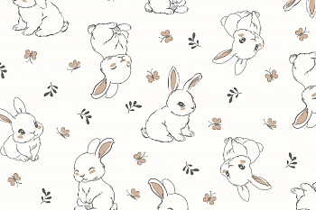 картинка Т617 Зайчики и бабочки, colour 9050а/8001/4002*(ma), Футер, 30/20, пачка, кардная с начесом, 190 gr, 100% хлопок, принт_пигмент, Rutkani от компании Руткани