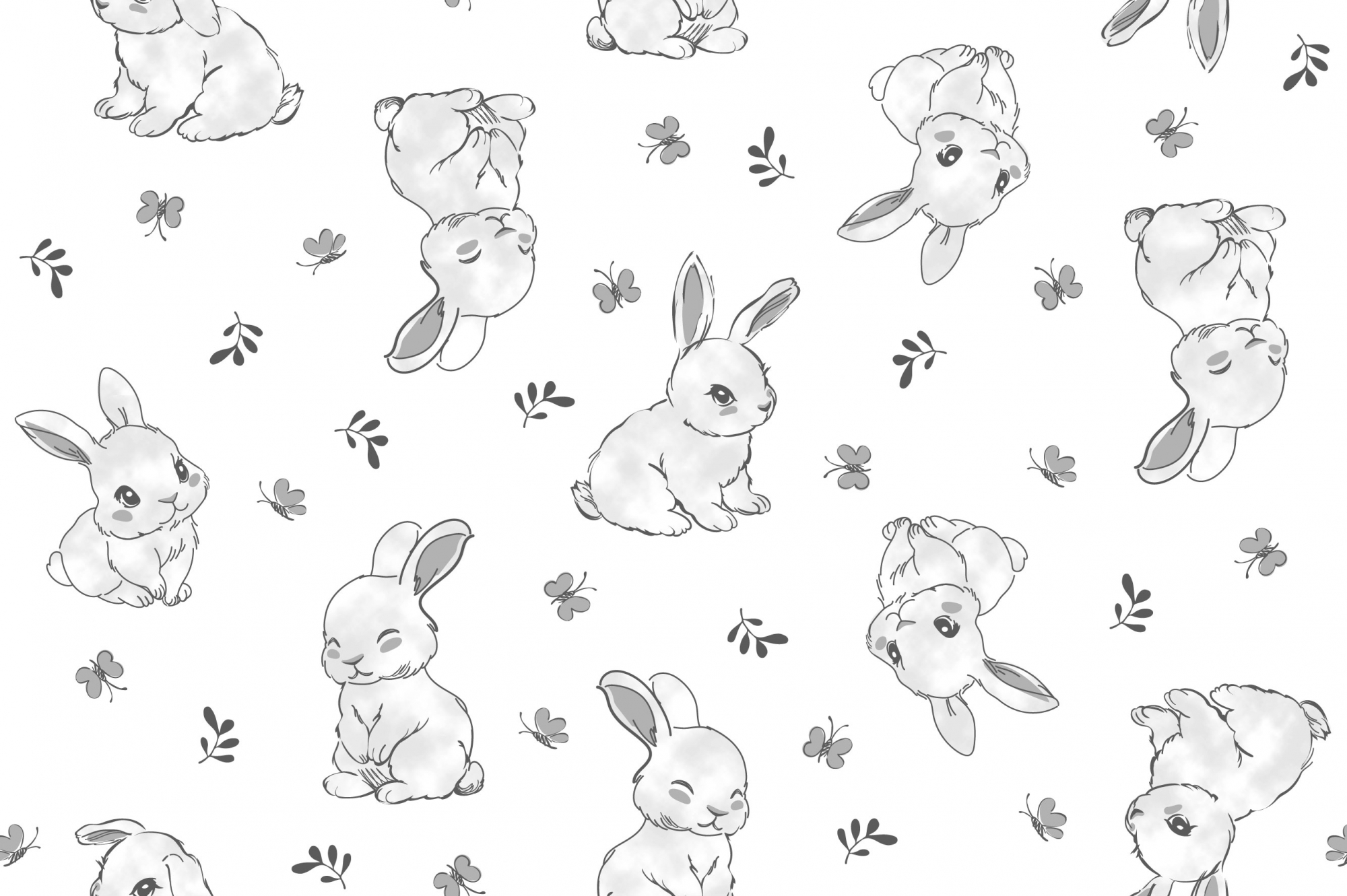 картинка Ткань с принтом Зайчики и бабочки Т617-5 от компании Руткани