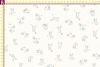 картинка Т507 зайки фон молочный набивка голубой графитовый от компании Руткани