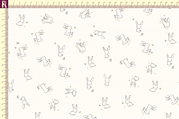 картинка Т507 зайки фон молочный набивка бежевый графитовый от компании Руткани