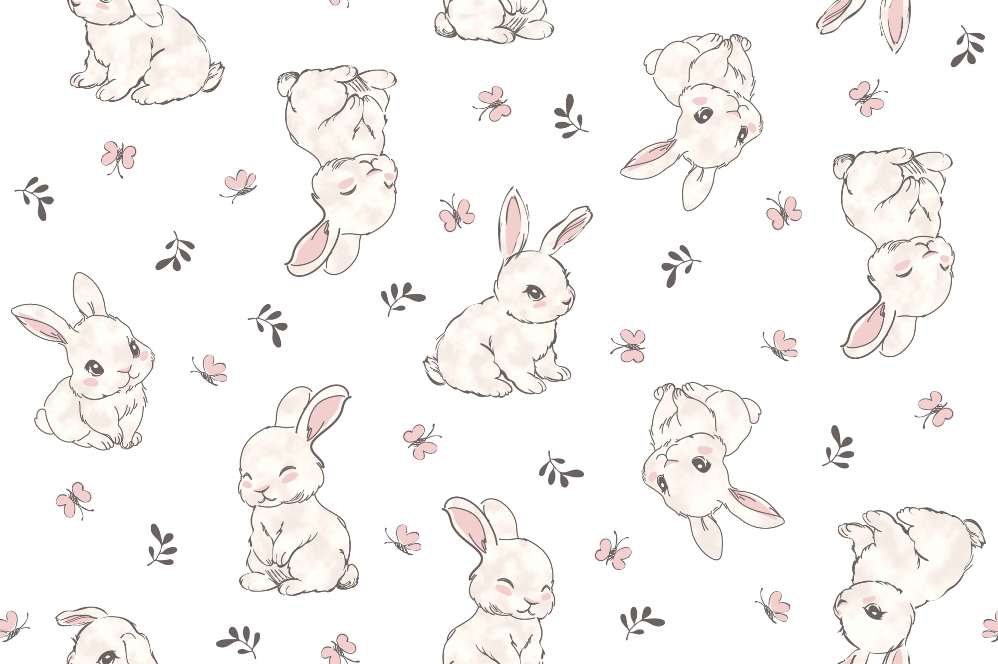 картинка Ткань с принтом Зайчики и бабочки Т617- 6 от компании Руткани