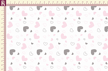 картинка Т127 Сердечки 9000_8010_2020(серые и розовые сердца на белом фоне) от компании Руткани