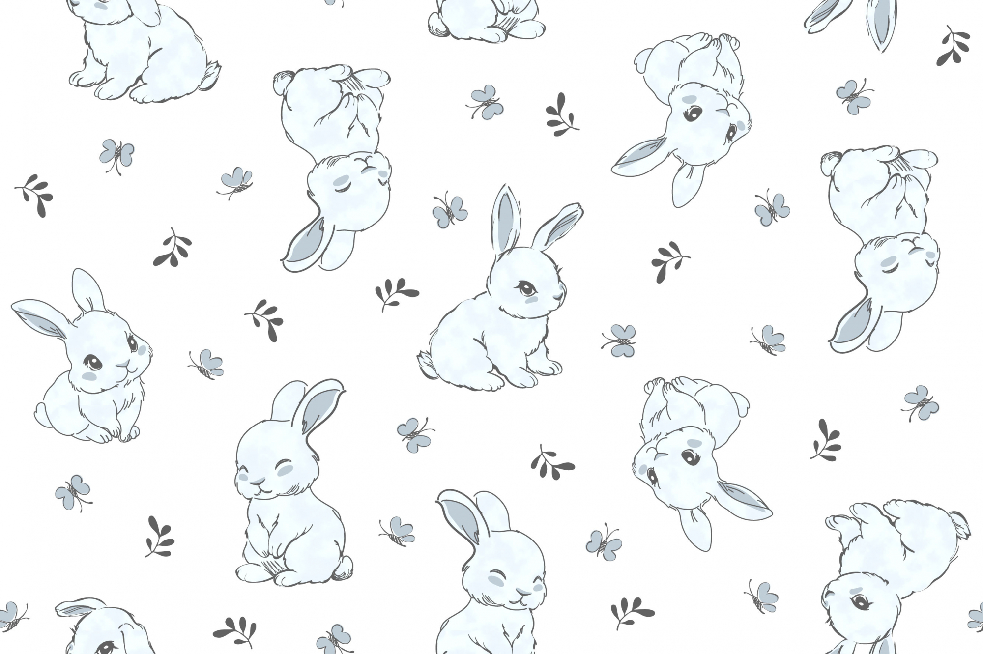 картинка Ткань с принтом Зайчики и бабочки Т617-8 от компании Руткани