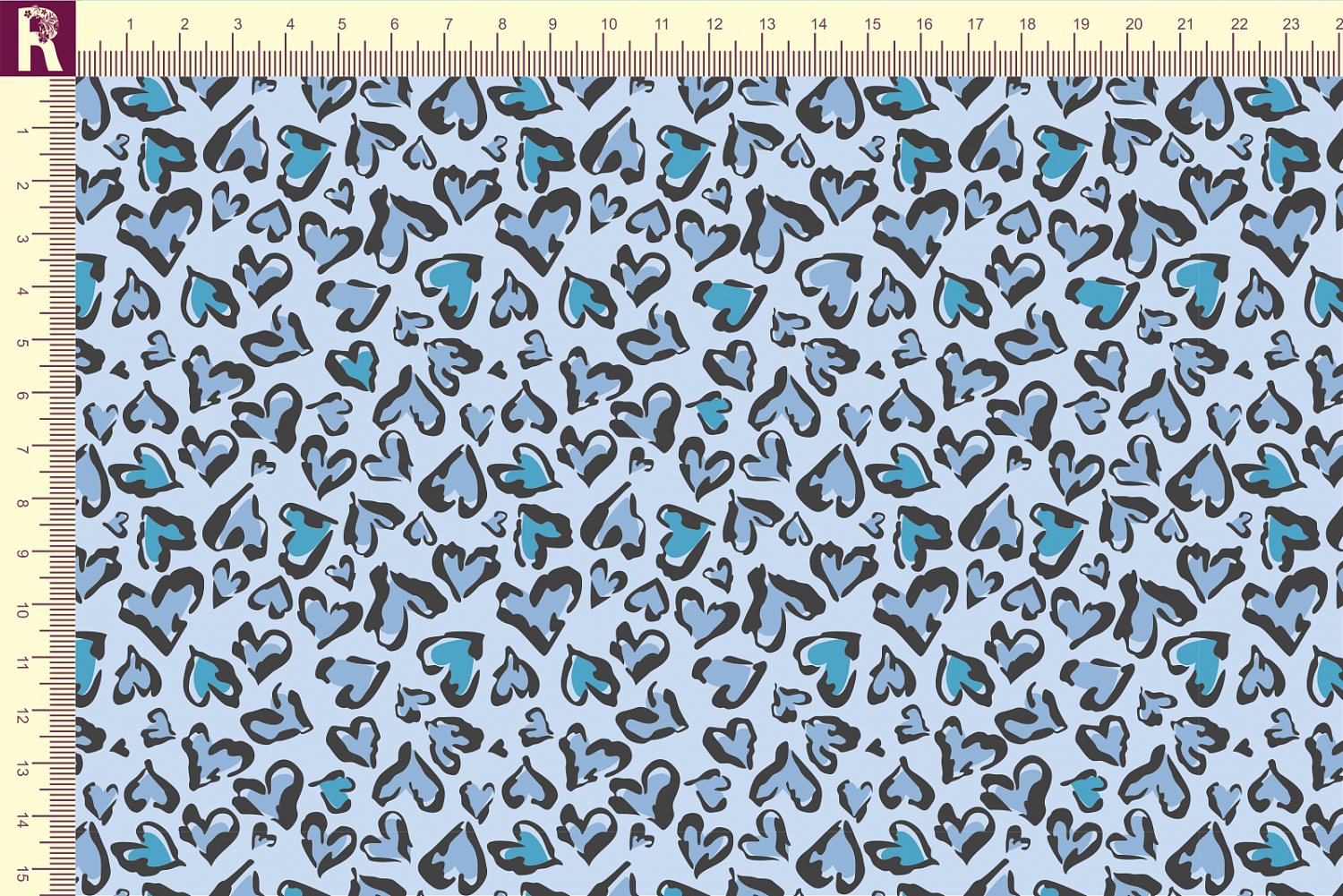 Т608 Леопардовые сердечки 9061а_8001_7017_7028 (голубые сердечки на светло-голубом фоне)