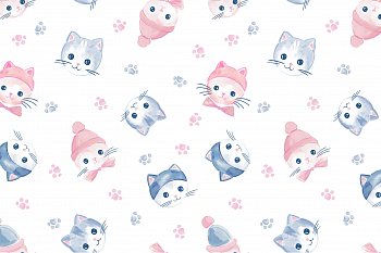 картинка Ткань с принтом Зимние котики Т692_4 от компании Руткани картинка Ткань с принтом Зимние котики Т692_4 от компании Руткани